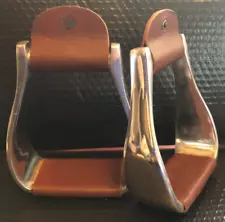 Lightweight Polished Aluminum Flat Bottom Stirrups w/ Leather Tread USED READ