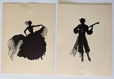 Pair Of Vintage Silhouette Flamingo Dancers Man & Woman Pictures Black & White