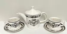 SET~3 Grace Teaware Halloween Skull Crown Teapot & Teacups/saucers gold Trim New