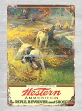 home decor sale 1925 Western Ammunition rifle revolver dogs metal tin sign