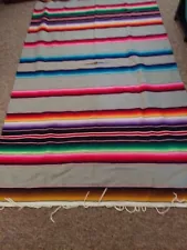 Southwestern Aztec Monterey Mexican Style Blanket With Fringe Vibrant Colors