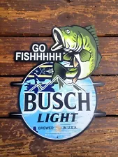 BUSCH LIGHT GO FISH METAL BEER BAR SIGN MAN CAVE WALL DECOR DISPLAY FISHING