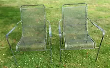 2 Vintage Mid-Century Wrought Iron Patio Furniture Mesh Metal Chairs