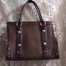 Segolene Paris Handbag Brown Alligator Embossed Pattern Trim Great Condition