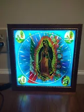 70s OUR LADY OF GUADALUPE Multi Colored Spinning Light Picture Religious Kitch