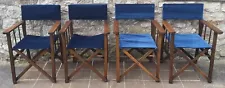 Set of 4 1920's Folding Teak Director's Chairs Original Registered X Trademark