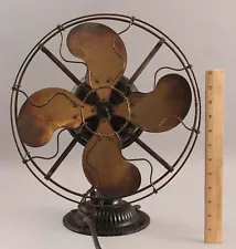 Antique Emerson Model 1510 12 inch 4 Brass Blade & Cage Pancake Motor Desk Fan