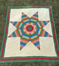 VIBRANT VINTAGE ANTIQUE LONE STAR PATCHWORK HANDMADE QUILT 85X100 KING RARE