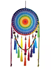 Fair Trade Handmade Rainbow Crochet Dreamcatcher 41cm dia / 16''