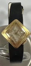 Vintage Women's BREITLING Gold-Tone DECO Wristwatch w/ Leather Band