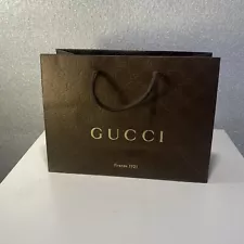 GUCCI Gift Bag 9x6.5x3.5 Small Paper Shopping Bag Brown Double "GG" Logo Imprint