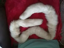 Vintage Natural White Arctic Fox Tail Stole. Nearly 6ft Long. Fly tying. Am Dram