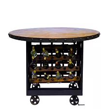 Wood Wine Tasting Table with Bottle Cellar Rack Industrial