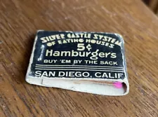 antique Advertising matchbook for five cent hamburgers in San Diego California