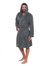 Mens EX STORE Dressing Gown Hooded Snuggly Luxury Thermal Fluffy Soft Cozy Robes