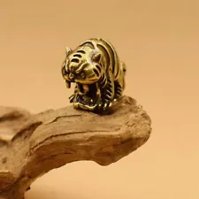 Solid Brass Fangs Tiger Statue Animal Figure Tea Pet Ornament Keychain Pendant