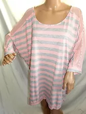 French Laundry Women Plus Size 22/24 Pink Gray Striped Tee T Shirt Top Blouse