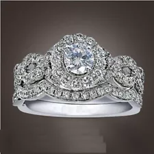 Sterling Silver Wedding Ring Sets For Women 925 Antique Design Round CZ ADASTRA