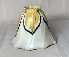 DECORATED PULLED FEATHER ART GLASS LIGHTING SHADE SIGNED ZEPHYR 84, RIBBED BELL