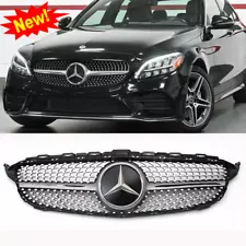 Chrome Front Grille W/3D Emblem For Mercedes Benz W205 C-Class C300 2019-2021