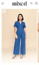 Mixed By Nasrin blue denim wide-leg jumpsuit for women size small new