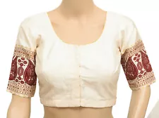 Sushila Vintage Cream Readymade Silk Sari Blouse Woven Designer Choli Size 32