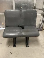 Used Bench Seat Two Person VINYL Flip RV Shuttle Bus Trailer Gray Straight Mount