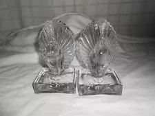 Lovely pair of Indiana glass crystal clear glass pouter pigeon bookends