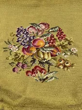 Hand Crafted Tapestry Needlepoint Chair Seat Pillow Foot Stool Country Fruit