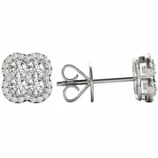 New Diamond Flower Stud Push Back Earrings .63 Carat On 18k White Gold For Sale