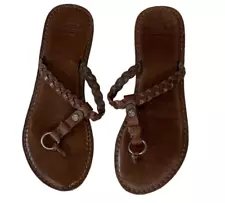 AF/Abercrombie & Fitch Leather Braided Dark Brown Thong Sandal Flats 6-7? #289A