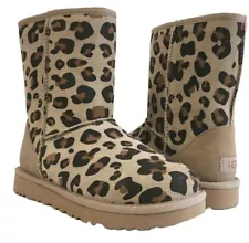 UGG Womens Classic Short II Leopard Print Suede Wool Lined Boots 1138493 Size 10