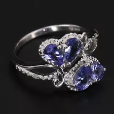 Sterling Silver - DESIGNER Tanzanite Teardrop Engagement Ring Size 7 - 3g