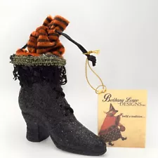 Bethany Lowe Black Glittered Witch Boot Shoe Halloween Candy Container NWT