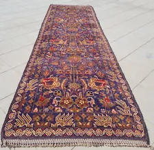 Hand Knotted Vintage Afghan Zakani Balouch Wool Area Runner Rug 10 x 3 Ft