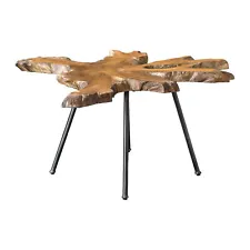 Rustic Modern Live Edge Wood Coffee Table Rough Abstract Teak Slab Black Metal