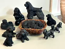 Black Cocker Spaniel Figurine adorable lot of 11 Ceramic coal resin