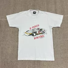 Vintage 2 Dogs Racing Shirt Mens Medium White 1990s Cars Dirt Race