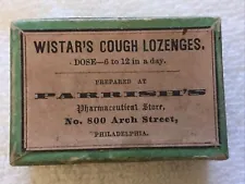 WIZARD’S COUGH LOZENGERS VINTAGE BOX, PARRISH’S PHARMACEUTICAL, PHILADELPHIA