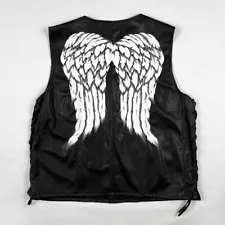 THE WALKING DEAD Daryl Dixon Costume Faux Leather Biker Vest Halloween Black