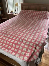 Vintage Handmade Crochet Afghan Queen Size Blanket Pink & White ~ 92x68