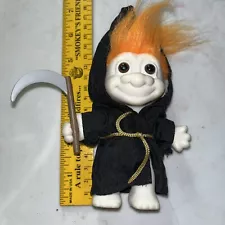 Vintage Russ Troll Doll Orange Hair Grim Reaper Death Halloween Sickle Scythe 5”