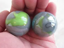 2 BOULDERS 35mm THUNDERBOLT Marbles glass ball Green/Blue/Grey Giant LARGE Swirl