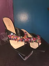 NEW Women's Black Multi-Color Gems Stiletto High Heels Thong Sandals Size 11