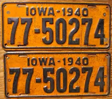 1940 Iowa License Plate Number Tag PAIR Plates