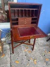 Small Mahogany Antique Ladies Writing Desk Red Leather