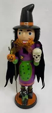 HALLOWEEN NUTCRACKER WITCH HOLDING SKULL PUMPKIN BLACK CAT