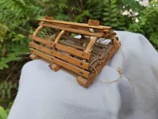 Miniature Wood LOBSTER TRAP Half Round VTG Handmade 5" Folk Art Nautical SIGNED