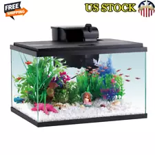 5 Gallon Glass Aquarium Starter Kit W/ LED Light Filter Pump Accessories Black