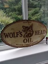 Vintage Enamel Wolf's Head Oil New York Sign